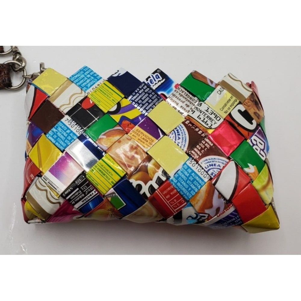Nahui Ollin Hand Crafted Candy Wrappers W/ Wrist Strap Wristlet Clutch Purse